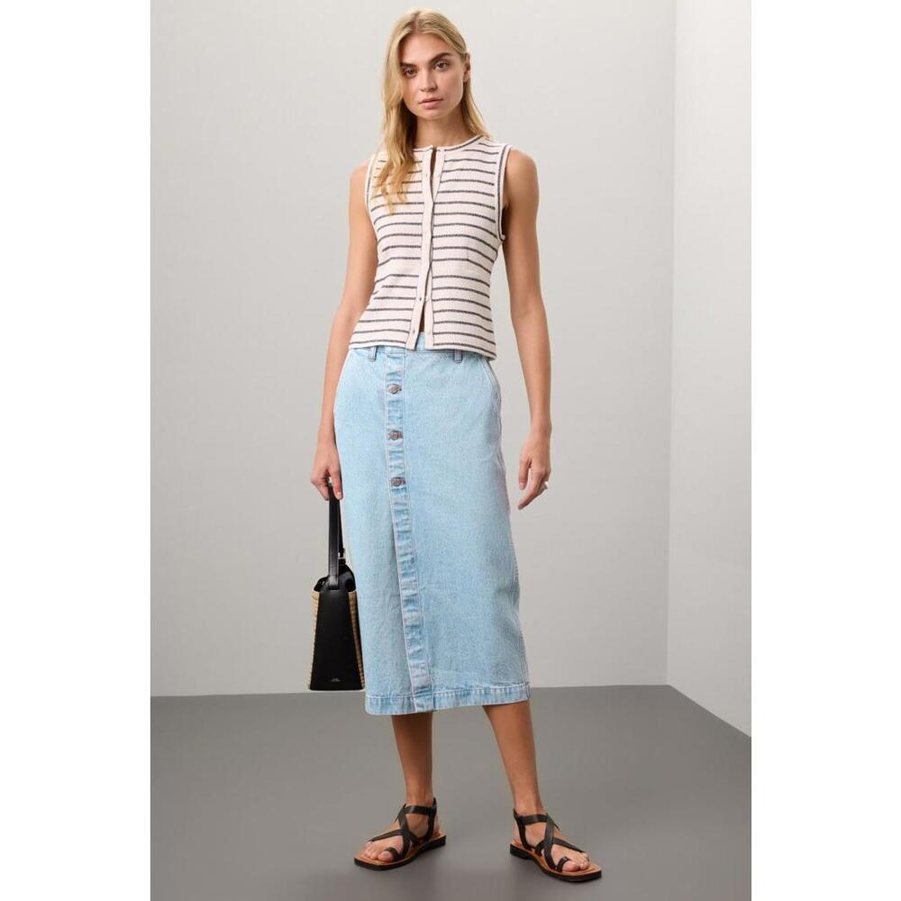 Madewell Wrap Midi Skirt Size 26 with Fabric Pull & Button Damage